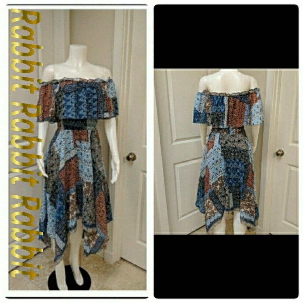 LAST ONE😱Off Shoulder Asymmetrical Patch Dress